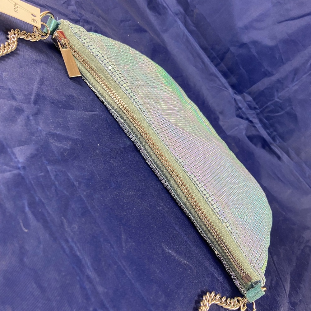 NWT Bloomingdale’s Aqua Bag A-Ellie Air Blue Green Mesh Baguette Shoulder Purse - Picture 4 of 13